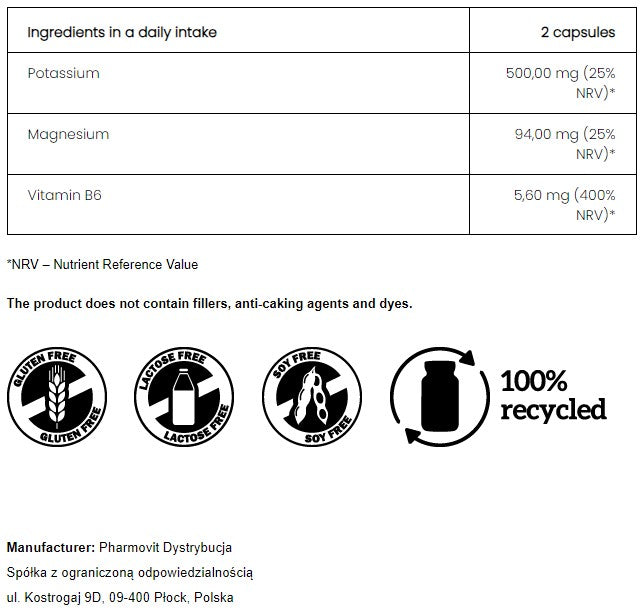PharmoVit Potassium + Magnesium + Vitamin B6 120 capsules