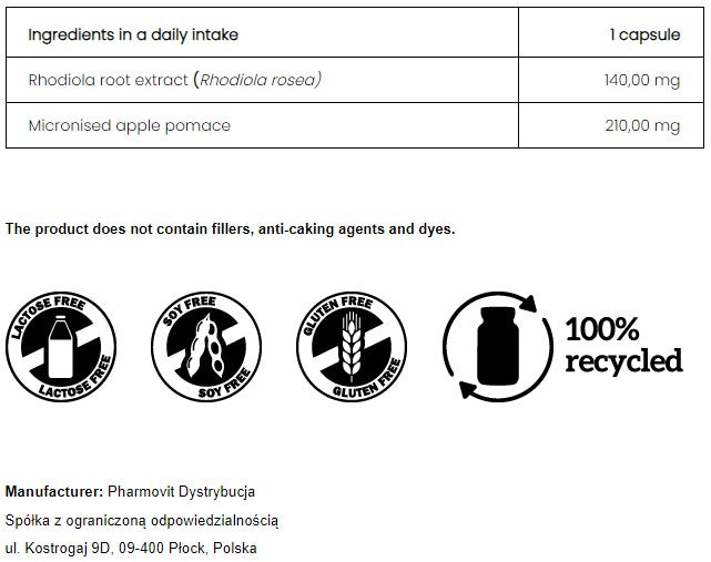 PharmoVit Rhodiola - Rhodiola Rosea 140 mg / 90 caps