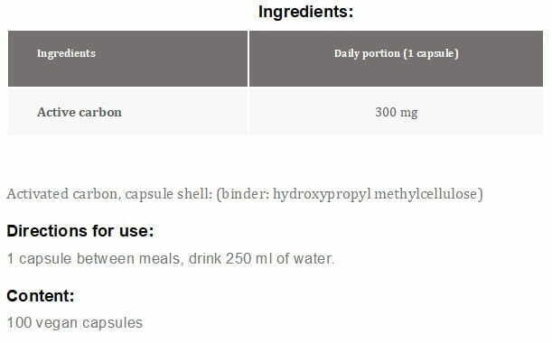 Aliness Activated carbon from coconut, 100 capsules