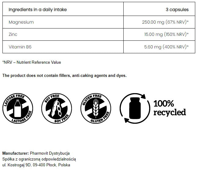 PharmoVit Zinc + Magnesium + B6 Active, 120 capsules