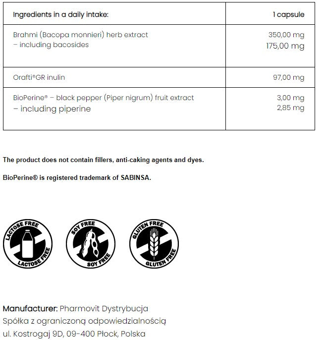 PharmoVit Bacopa Monnieri Extract 350 mg / 60 vegetarian capsules