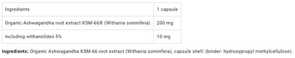 Aliness Ashwagandha KSM-66® 5% BIO, 200mg 50 capsules