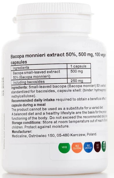 Aliness Bacopa monnieri extract 50% 500 mg 100 capsules