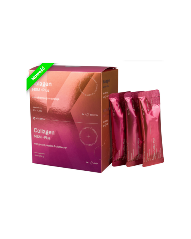 VISANTO COLLAGEN MSM +PLUS mango and passion fruit flavour, 30 x 10,39 g powder sachets - J. ZIEBA