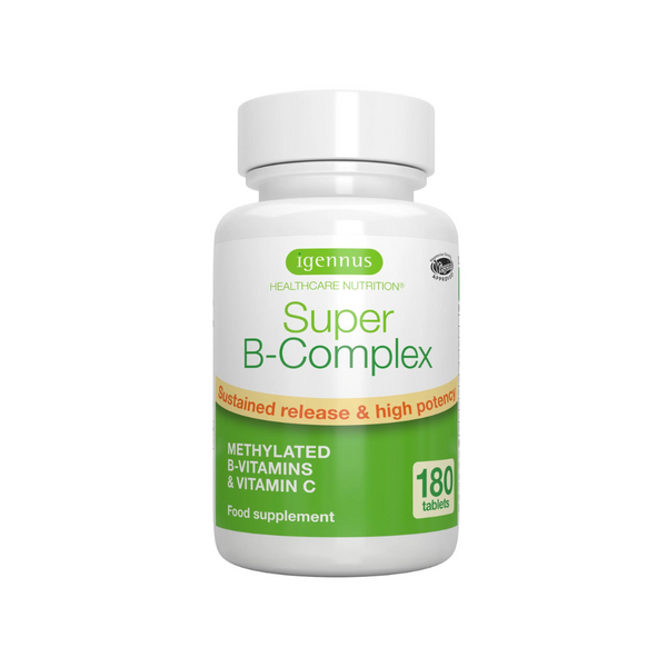 Igennus Super B-Complex, Methylated Vitamin B Complex tablets with Folate, 180 capsules