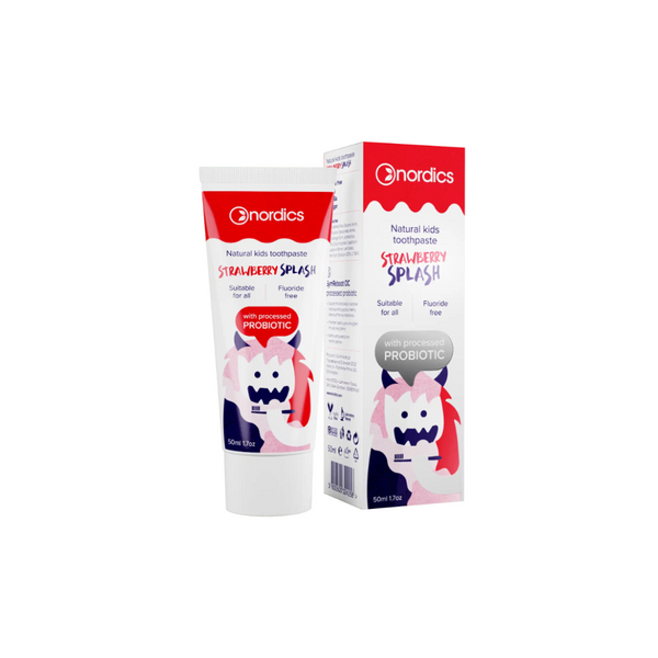 Nordics Natural Toothpaste for Children with probiotics, strawberry, FLUORIDE-FREE