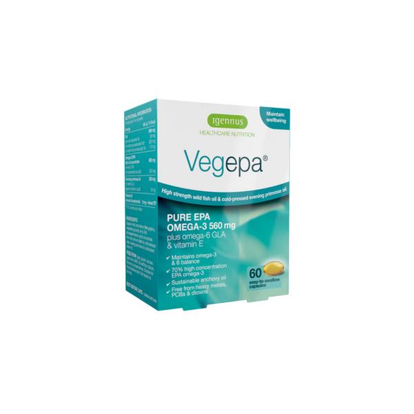 Igennus Vegepa - fish oil with evening primrose oil, high strength omega-3 EPA & omega-6 GLA, 60 softgels