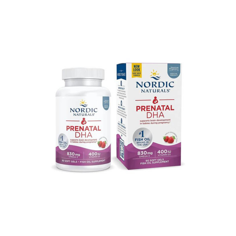 Nordic Naturals Prenatal DHA Omega-3 830mg with Vitamin D3, strawberry,  90 capsules