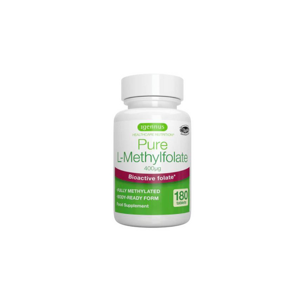 Igennus Pure L-Methylfolate 400mcg, Vegan & Clean Label, 180 small capsules