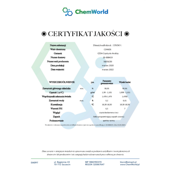 ChemWorld DMSO (Dimethyl sulfoxide) Pure for analysis (PURE), 500 ml