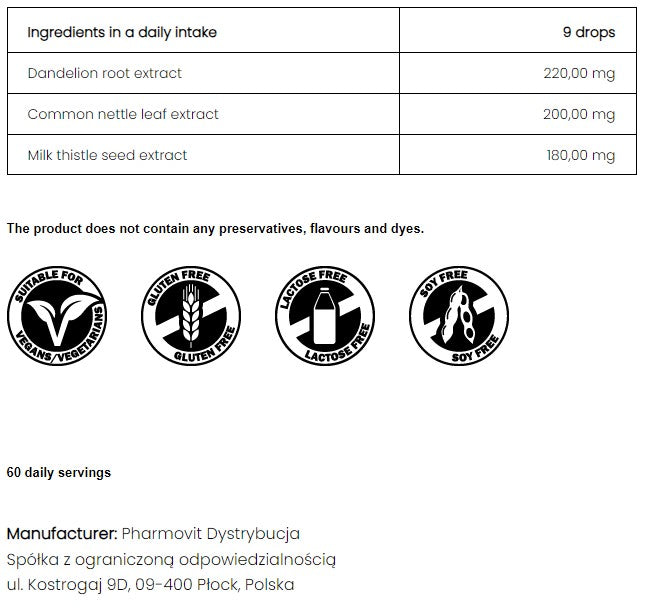 PharmoVit Body cleansing - Extracts in drops Dandelion / Nettle / Milk thistle 30 ml = 60 daily portions