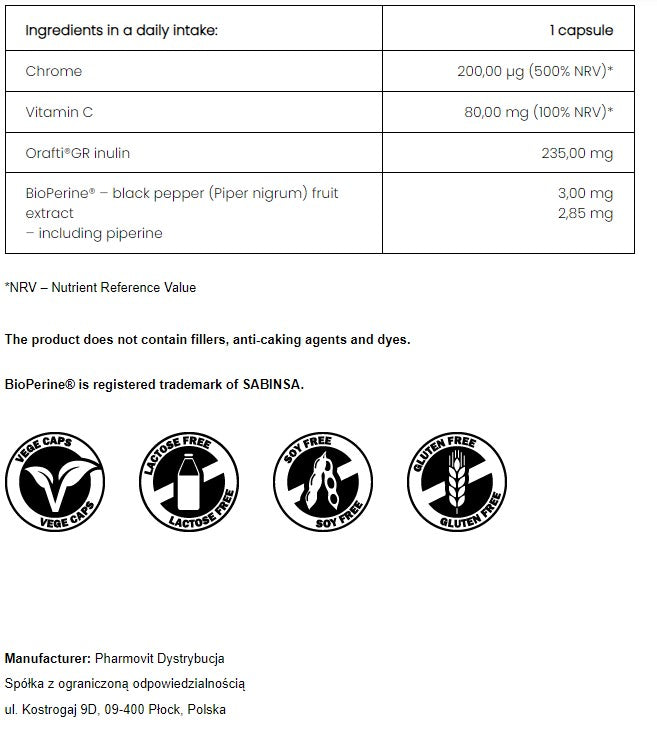 PharmoVit Chrome Max Chromium picolinate + Vitamin C 200 mcg / 60 capsules