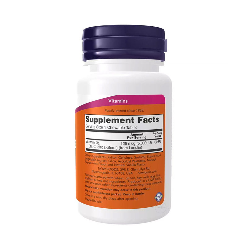 NOW Foods Vitamin D-3 - 5000 IU (Chewable)  - 120 chewables