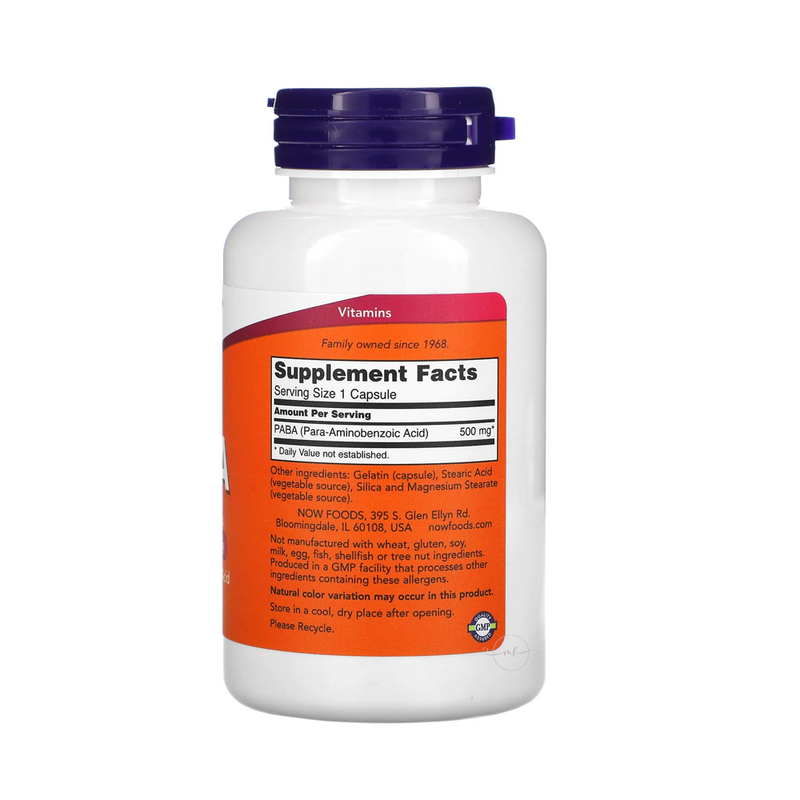 Now Foods PABA - (para-aminobenzoic acid) 500 mg / 100 capsules