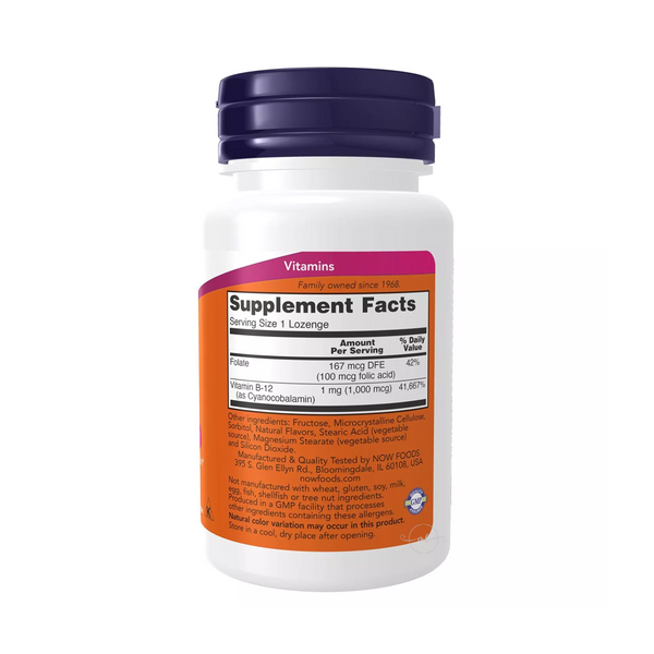 Now Foods Vitamin B-12 + folic acid 1000 mcg / 100 lozenges