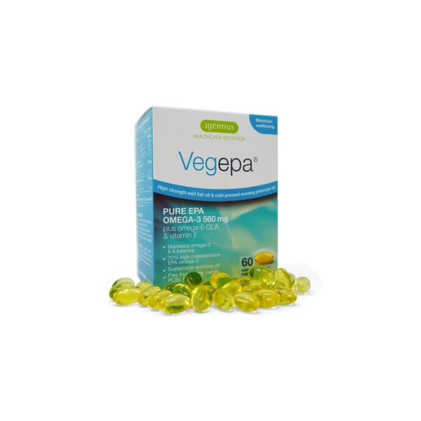 Igennus Vegepa - fish oil with evening primrose oil, high strength omega-3 EPA & omega-6 GLA, 60 softgels