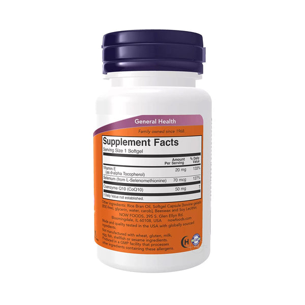NOW Foods CoQ10 with Selenium & Vitamin E, 50mg  - 50 softgels