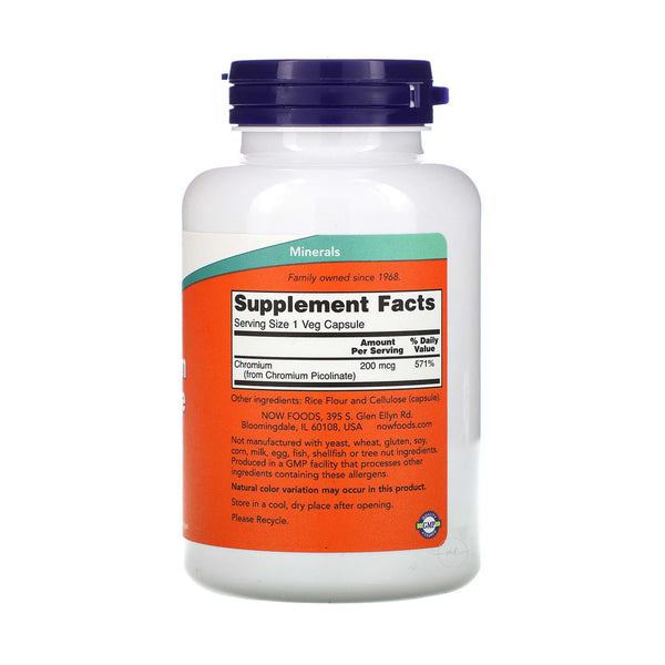 NOW Foods Chromium Picolinate - 200mcg  - 250 vcaps