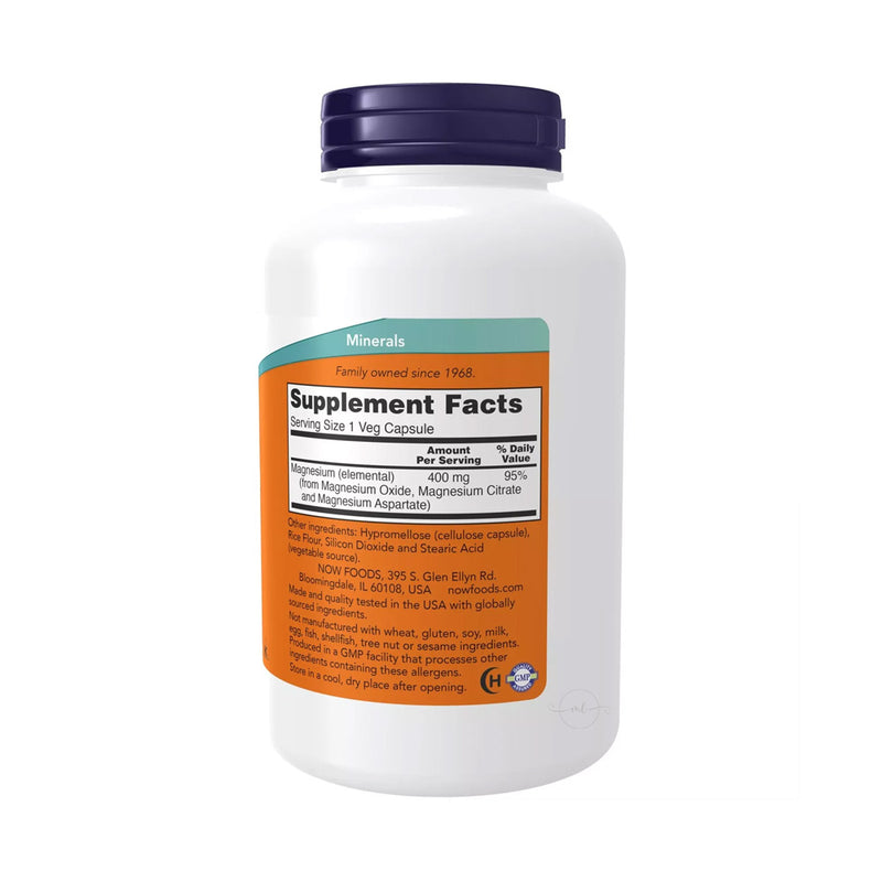 P* Now Foods Magnesium Caps Magnesium Oxide/Citrate/Aspartate 400 mg / 180 capsules, expiry date 04.2029