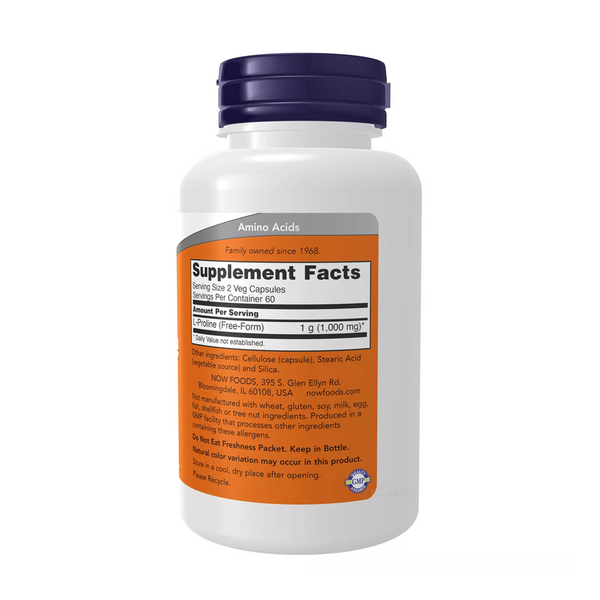Now Foods L-Proline 500 mg / 120 vegan capsules