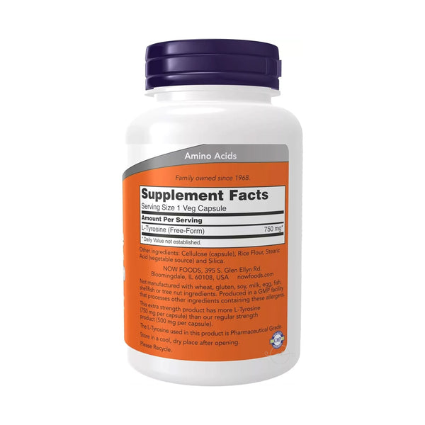 NOW Foods L-Tyrosine - Extra Strength 750mg  - 90 vcaps