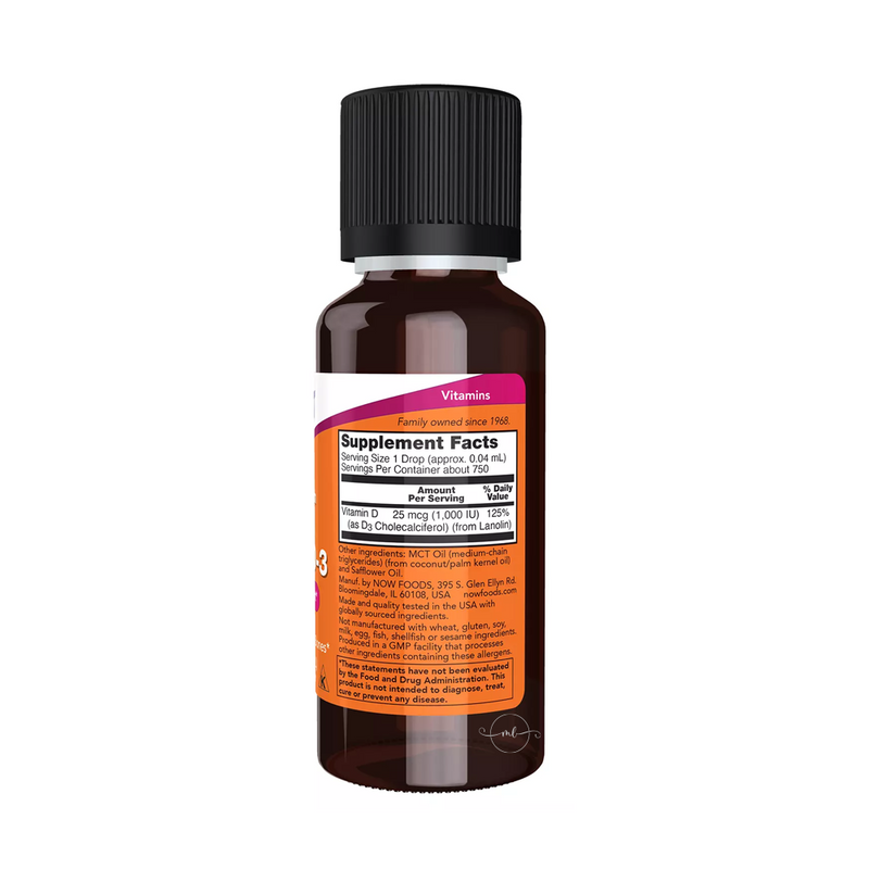 Now Foods Vitamin D3 1000 IU based on MCT coconut oil 30ml