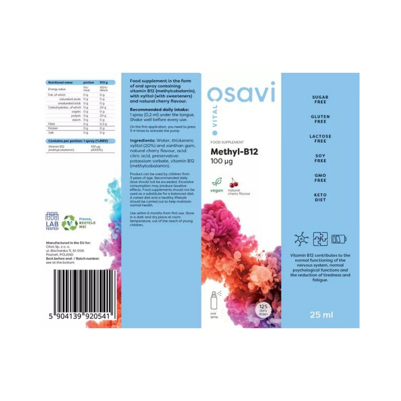 Osavi Methyl-B12, 100 µg - 25 ml oral spray, cherry flavour