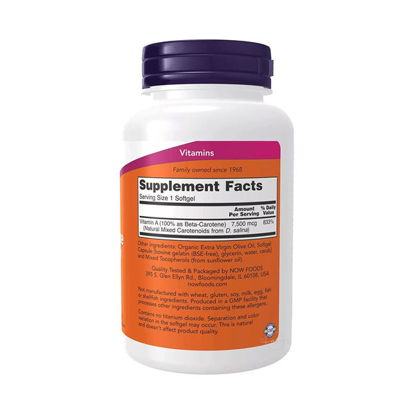 NOW Foods Beta Carotene Natural - 25 000 IU  - 180 softgels