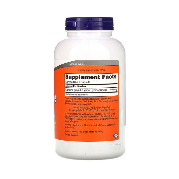 NOW Foods L-Lysine - 500mg  - 250 vcaps