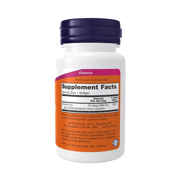 NOW Foods Vitamin D-3 - 400 IU  - 180 softgels