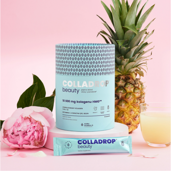 Aura Herbals Colladrop® Beauty, HMG™ collagen 10000 mg, pineapple, 30 sachets