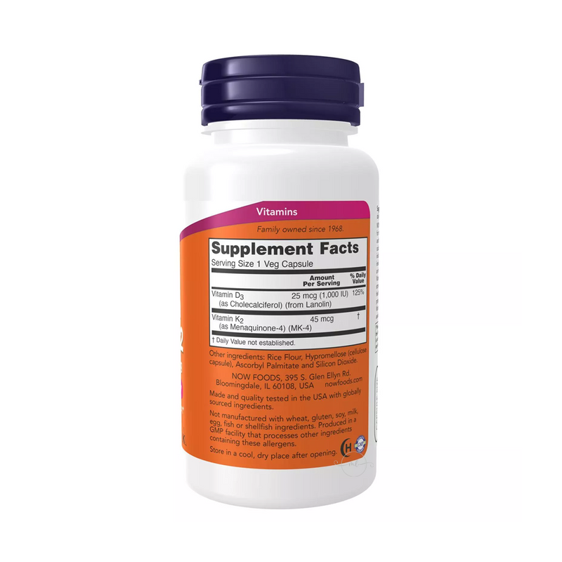 Now Foods Vitamin D3 & K2MK-4, 120 vegetarian capsules
