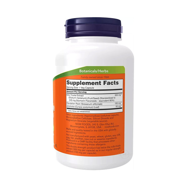 NOW Foods Milk Thistle Extract with Artichoke & Dandelion - 300mg Double Strength  - 200 vcaps