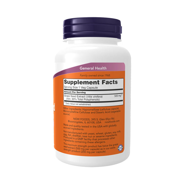 NOW Foods Grape Seed Extract, 500mg Maximum Strength  - 90 vcaps