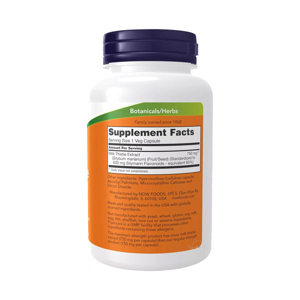 NOW Foods Milk Thistle Extract - 750mg Maximum Strength  - 90 vcaps