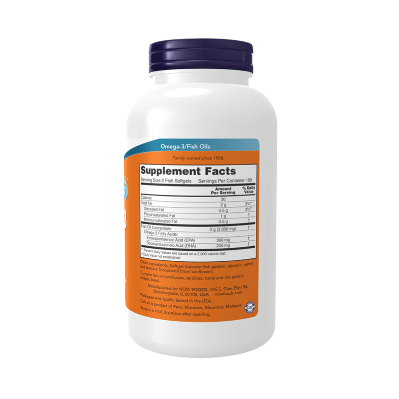 NOW Foods Omega-3 Fish Oil - Molecularly Distilled  - 200 fish softgels