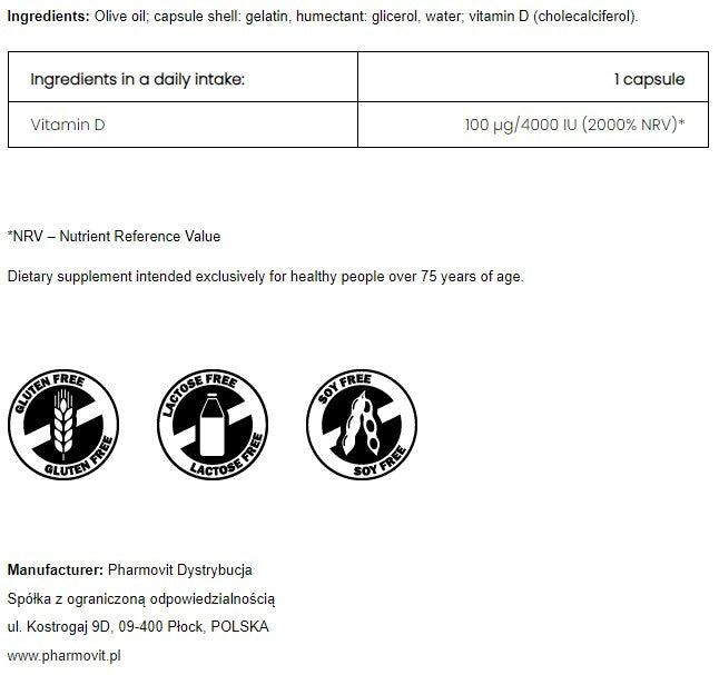 PharmoVit D3-Vit 4000 Vitamin D3 4000 IU / 120 capsules