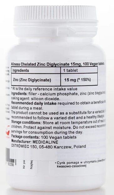 Aliness Chelated zinc 15 mg 100 capsules