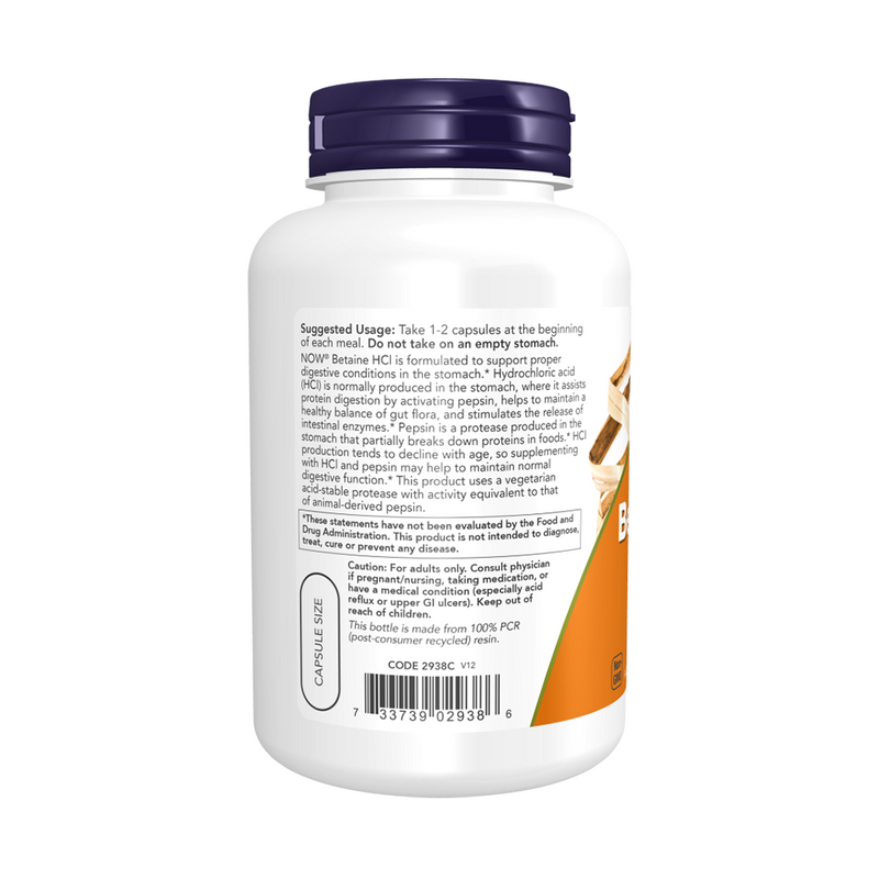 Now Foods Betaine HCL + Pepsin 648 mg  /  150mg 120 vege capsules