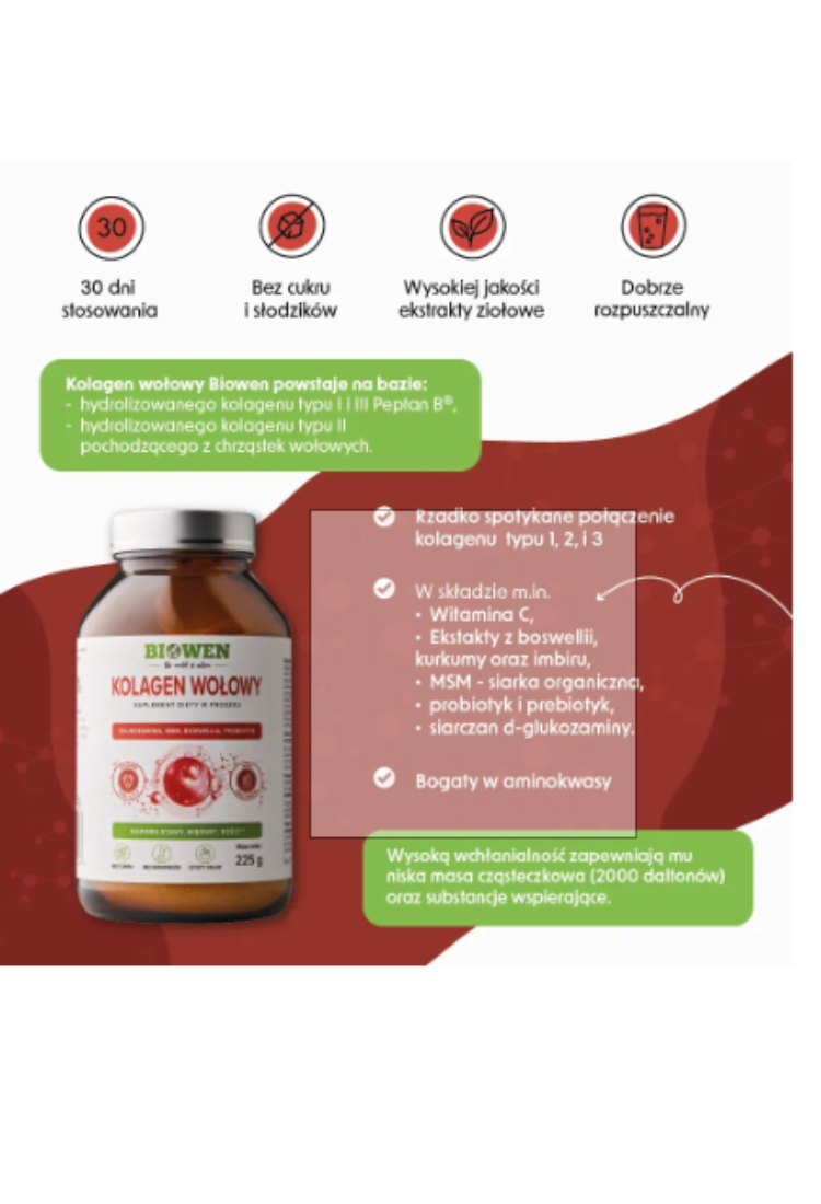 Biowen New Beef collagen type I, II, III 225g