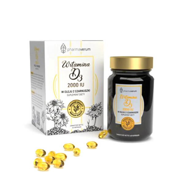 Copy of Pharmaverum Novelty VITAMIN D3 2000IU IN BLACK SEED OIL, 60 CAPSULES (without a box)