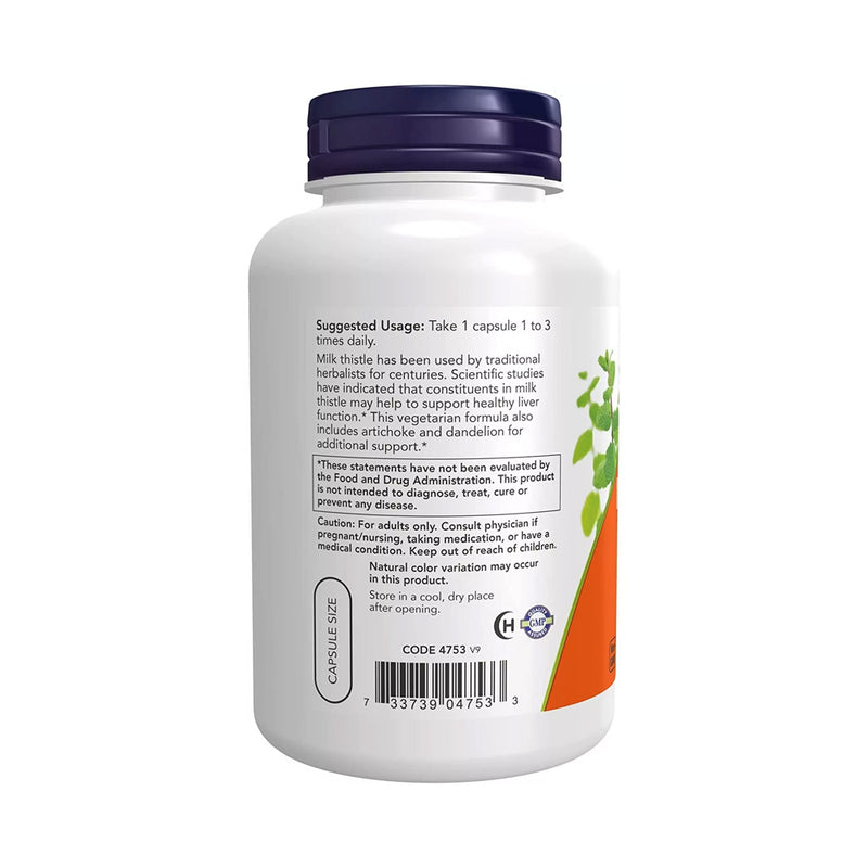 NOW Foods Milk Thistle Extract with Artichoke & Dandelion - 300mg Double Strength  - 200 vcaps
