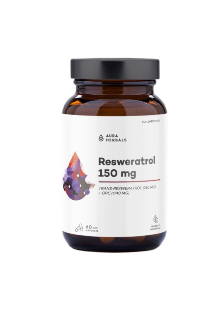 Aura Herbals RESWERATROL 150mg Trans-Resveratrol OPC from Grapes HEART, 60 capsules