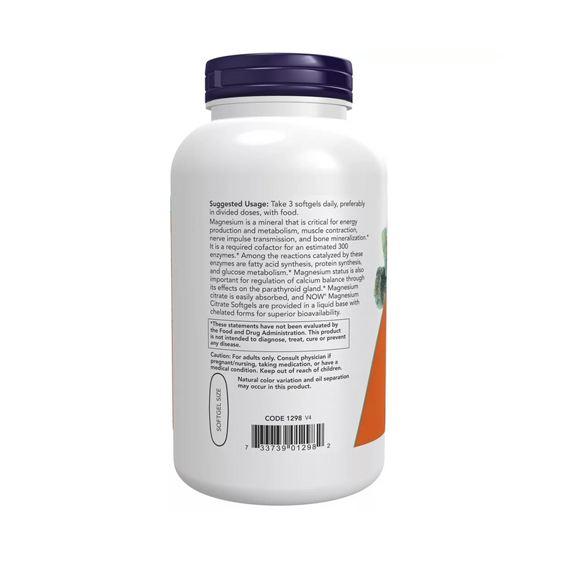 Now Foods Magnesium Citrate, 180 gel capsules