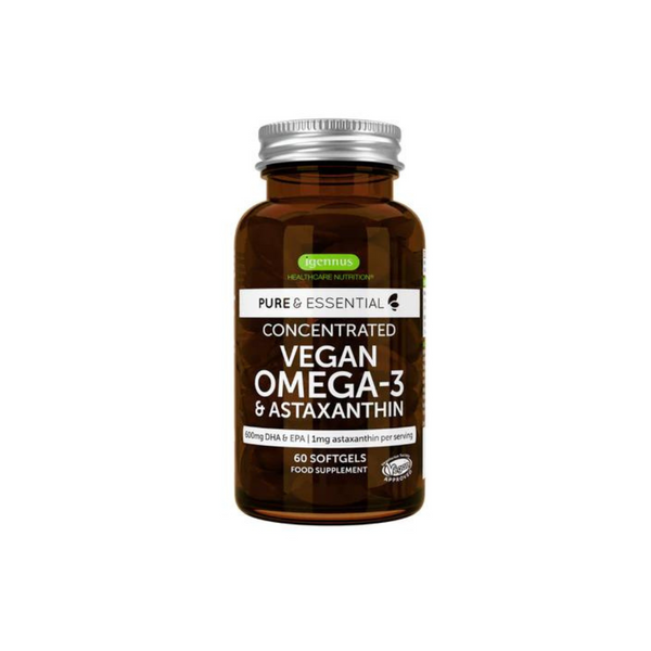 Igennus Pure & Essential Vegan Omega-3 DHA & EPA 600mg & Astaxanthin, 60 softgels