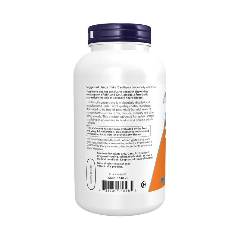 NOW Foods Omega-3 Fish Oil - Molecularly Distilled  - 200 fish softgels