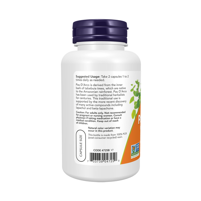 Now Foods Pau D'Arco (La Pacho) 500 mg, 100 vegetarian capsules