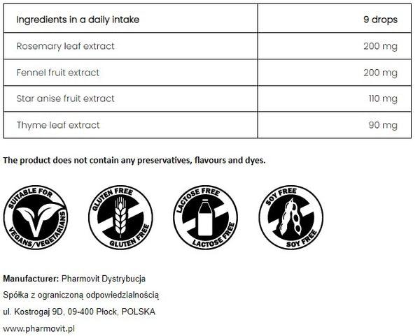 PharmoVit Digestive support Rosemary / Dill / Anise / Thyme 30 ml = 60 daily portions