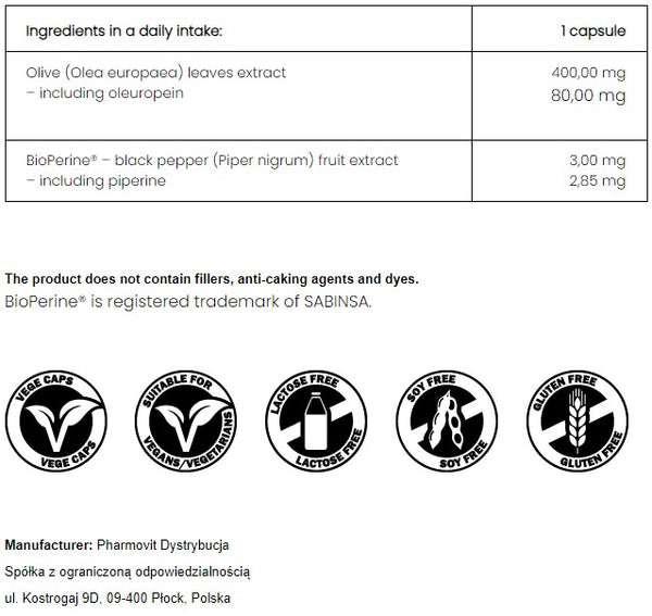 PharmoVit European olive 20%  oleuropein, 60 capsules