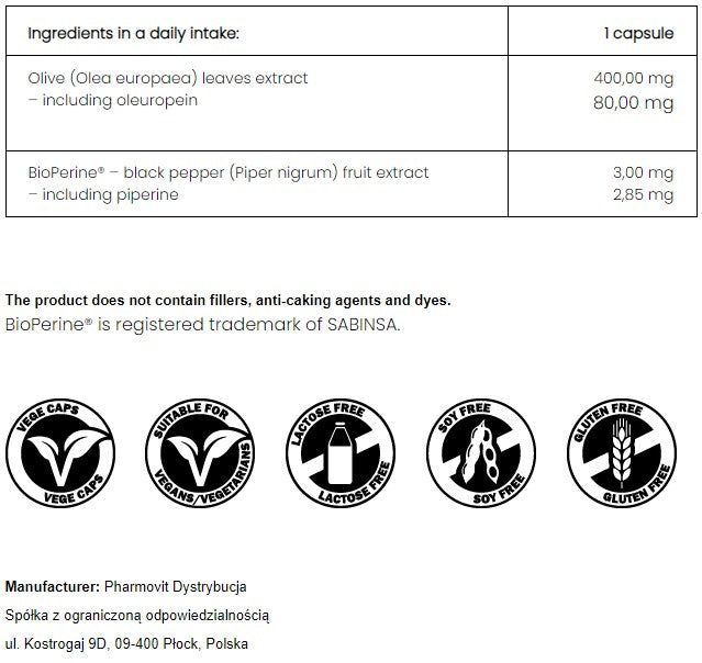 PharmoVit European olive 20%  oleuropein, 60 capsules